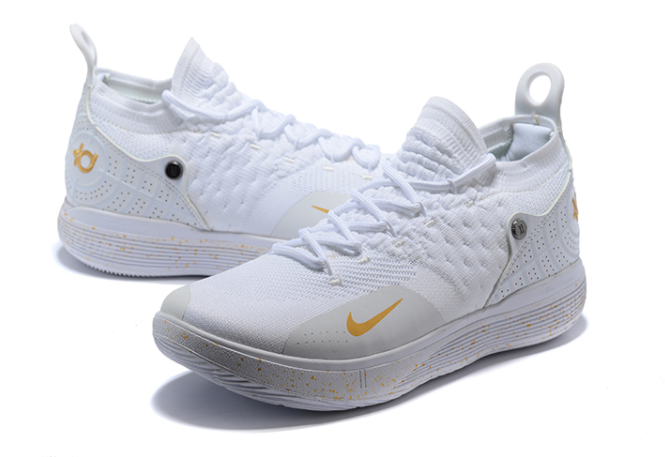 Nike KD 11 White Metallic Gold Basketball Shoes - Click Image to Close